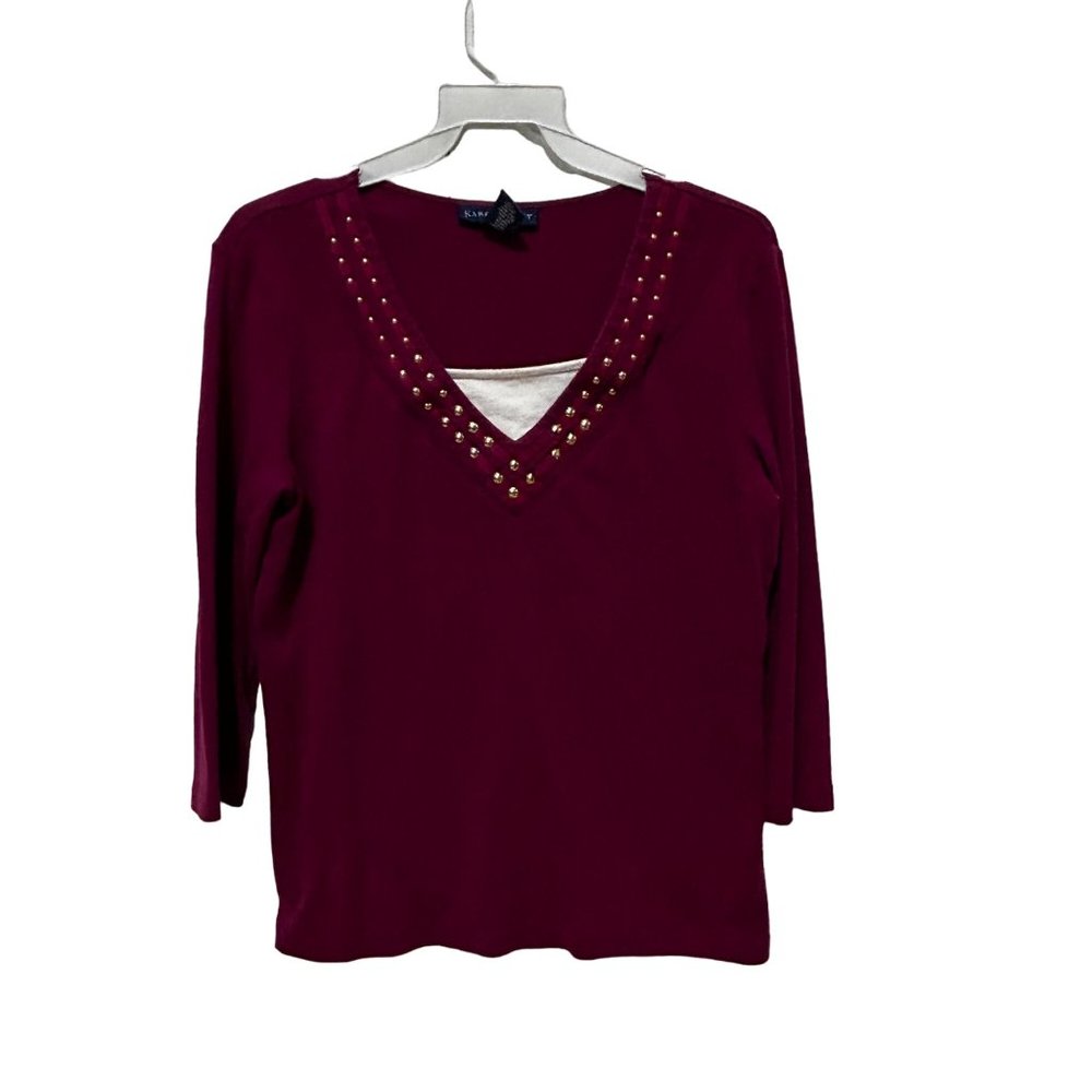 Karen Scott Long Sleeve V-Neck Purple Top Women's Size Small 1531